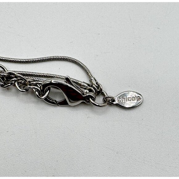 Chico's 3 Strand Aurora Borealis Faceted Blue Glass Beads Silver Tone Chain - Picture 4 of 4